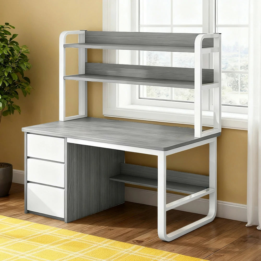 LIVARA Bookshelf Computer Desk 100/120cm 2-in-1 Space-Saving Design, Thickened Panels, Steel Frame - Grey