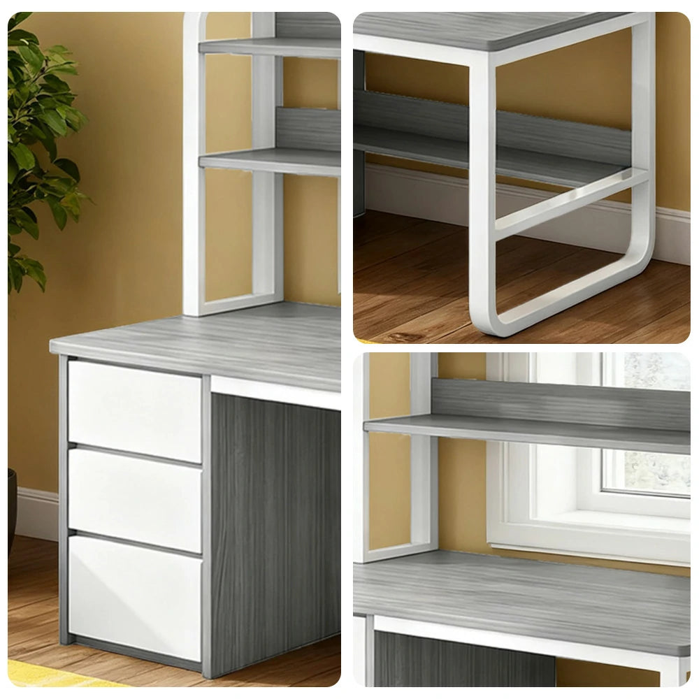 LIVARA Bookshelf Computer Desk 100/120cm 2-in-1 Space-Saving Design, Thickened Panels, Steel Frame - Grey