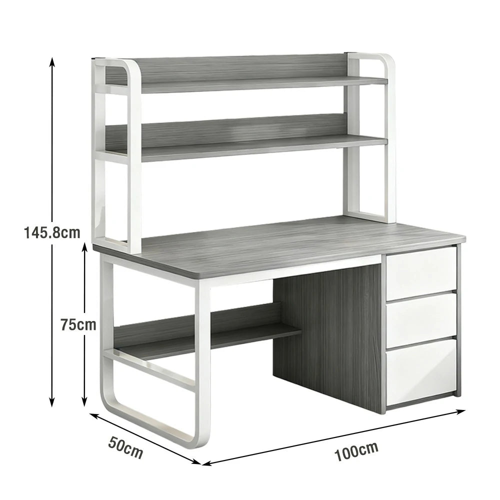 LIVARA Bookshelf Computer Desk 100/120cm 2-in-1 Space-Saving Design, Thickened Panels, Steel Frame - Grey
