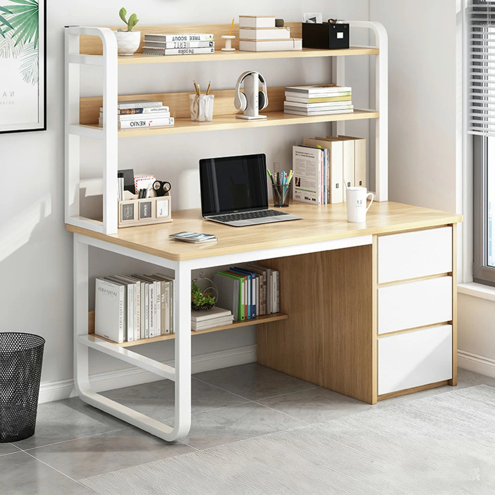 LIVARA Bookshelf Computer Desk 100/120/140cm 2-in-1 Space-Saving Design, Thickened Panels, Steel Frame - Wood