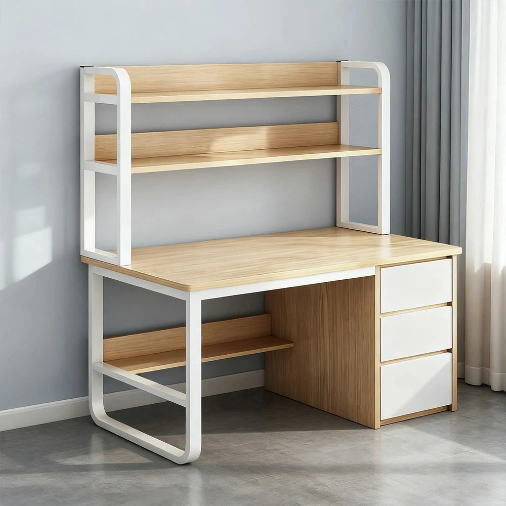 LIVARA Bookshelf Computer Desk 100/120/140cm 2-in-1 Space-Saving Design, Thickened Panels, Steel Frame - Wood