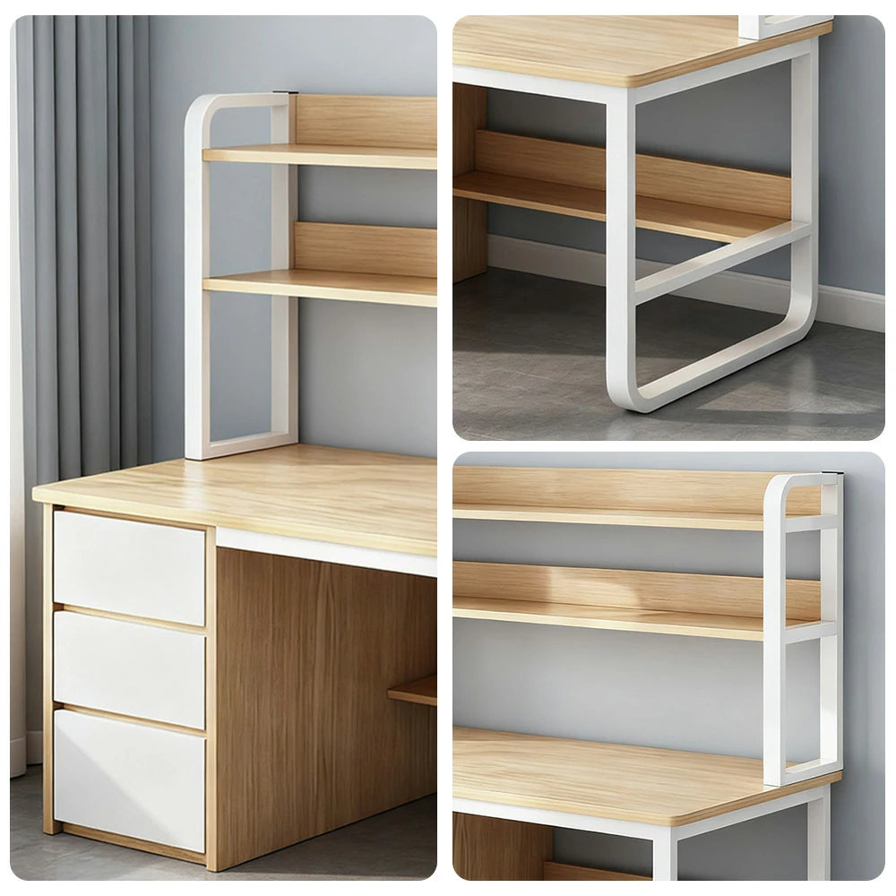 LIVARA Bookshelf Computer Desk 100/120/140cm 2-in-1 Space-Saving Design, Thickened Panels, Steel Frame - Wood