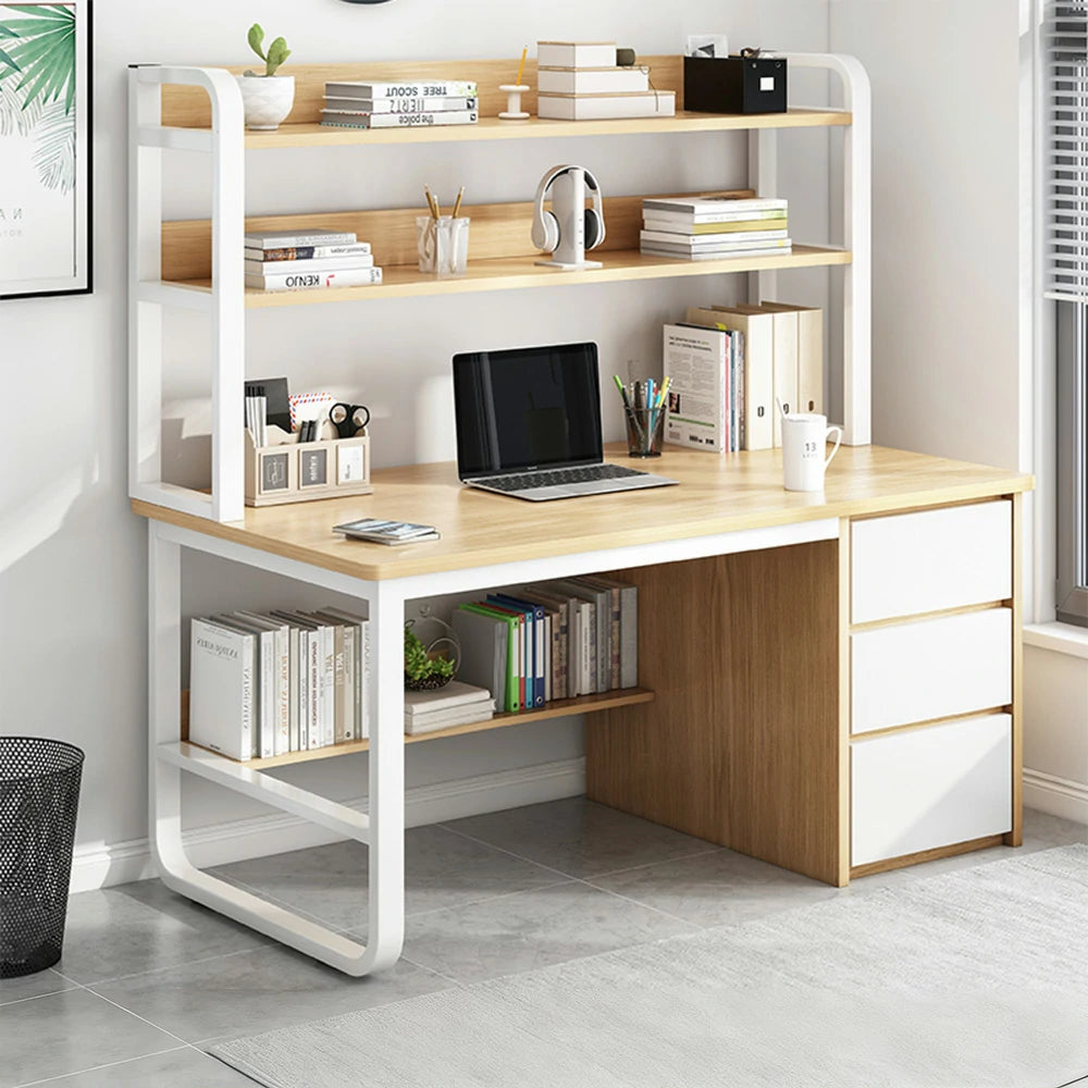 LIVARA Bookshelf Computer Desk 100/120/140cm 2-in-1 Space-Saving Design, Thickened Panels, Steel Frame - Wood
