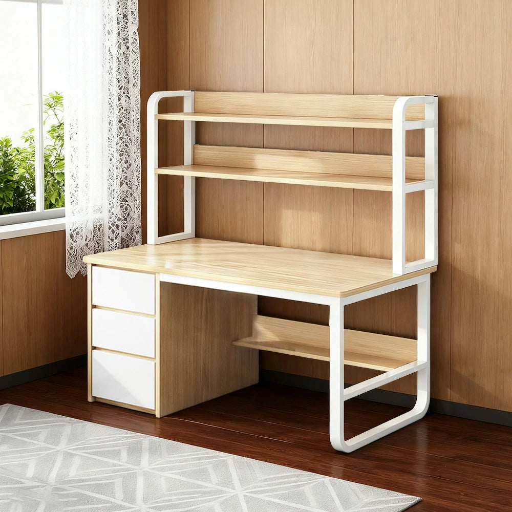 LIVARA Bookshelf Computer Desk 100/120/140cm 2-in-1 Space-Saving Design, Thickened Panels, Steel Frame - Wood