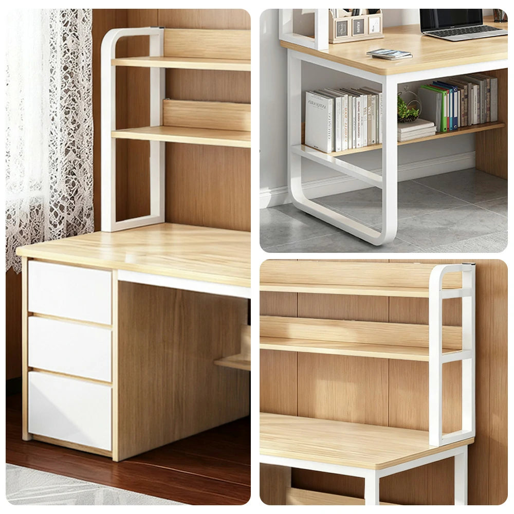 LIVARA Bookshelf Computer Desk 100/120/140cm 2-in-1 Space-Saving Design, Thickened Panels, Steel Frame - Wood