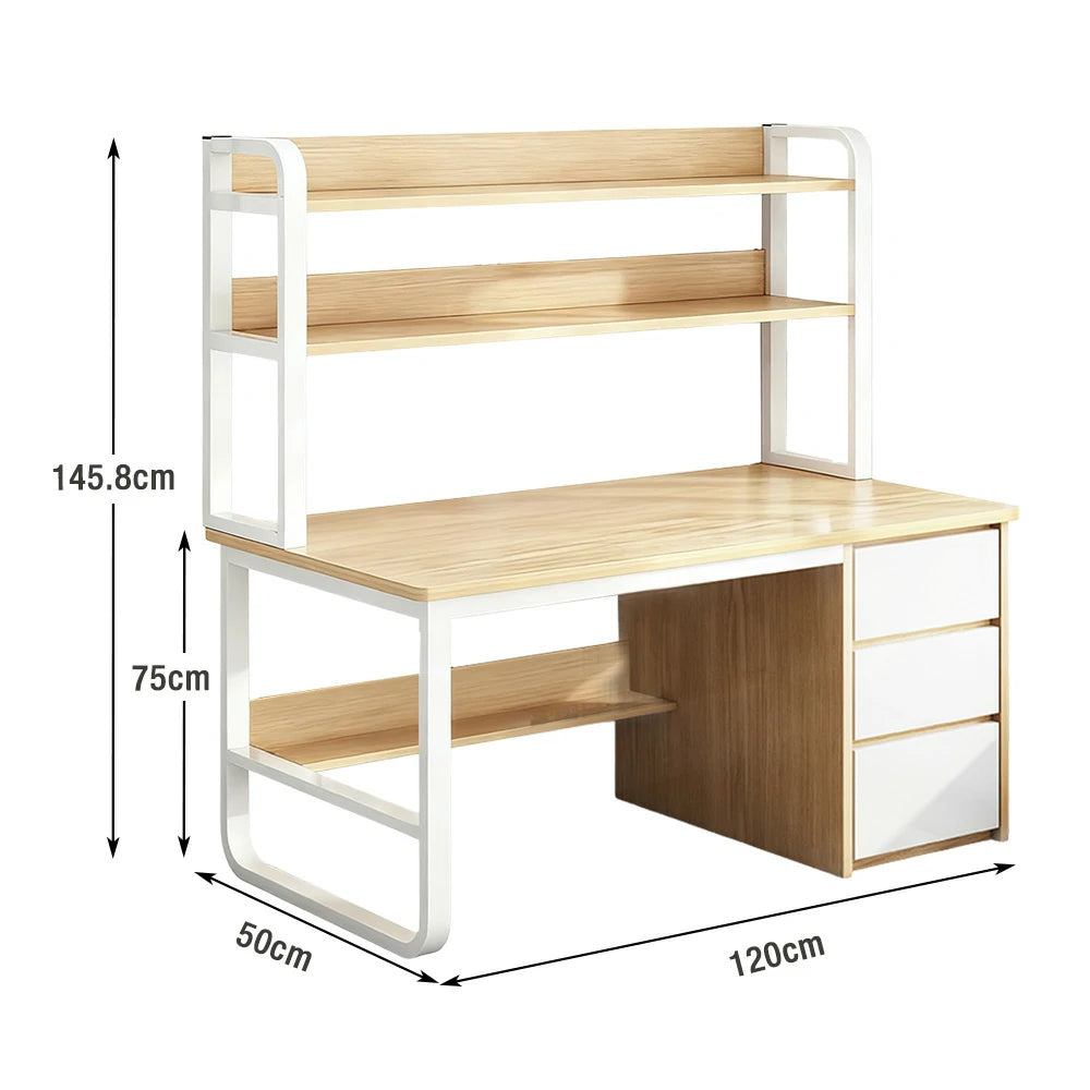 LIVARA Bookshelf Computer Desk 100/120/140cm 2-in-1 Space-Saving Design, Thickened Panels, Steel Frame - Wood