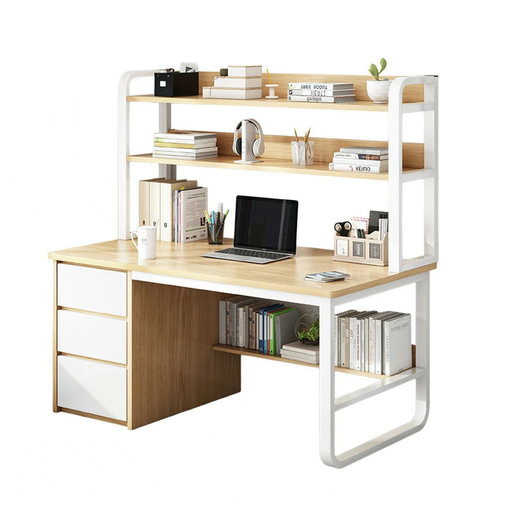 LIVARA Bookshelf Computer Desk 100/120/140cm 2-in-1 Space-Saving Design, Thickened Panels, Steel Frame - Wood