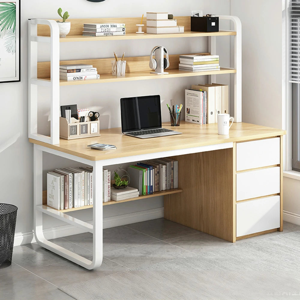LIVARA Bookshelf Computer Desk 100/120/140cm 2-in-1 Space-Saving Design, Thickened Panels, Steel Frame - Wood