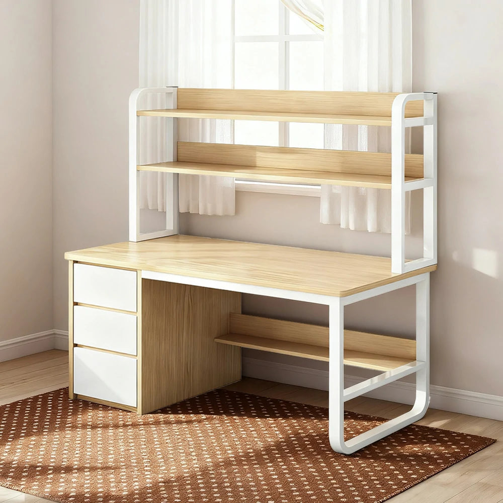 LIVARA Bookshelf Computer Desk 100/120/140cm 2-in-1 Space-Saving Design, Thickened Panels, Steel Frame - Wood