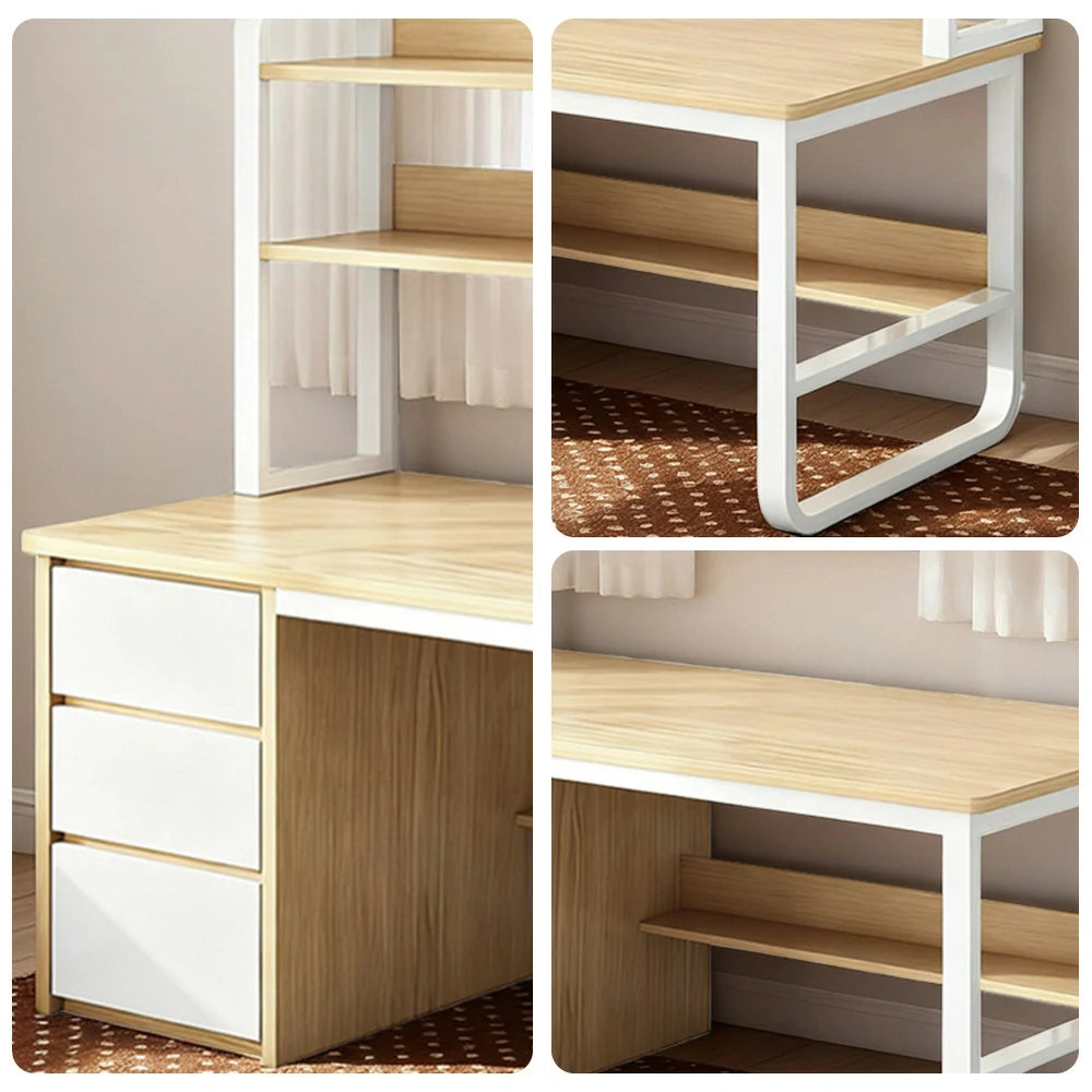 LIVARA Bookshelf Computer Desk 100/120/140cm 2-in-1 Space-Saving Design, Thickened Panels, Steel Frame - Wood