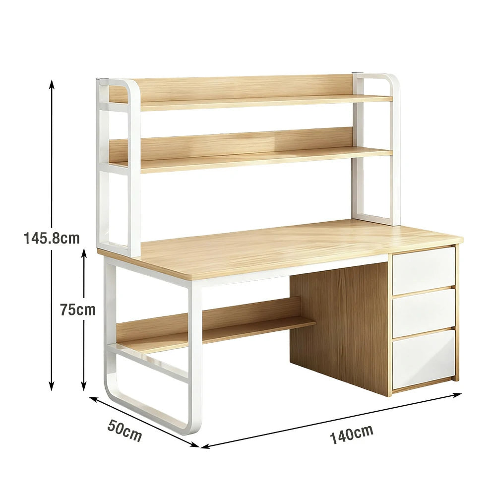 LIVARA Bookshelf Computer Desk 100/120/140cm 2-in-1 Space-Saving Design, Thickened Panels, Steel Frame - Wood