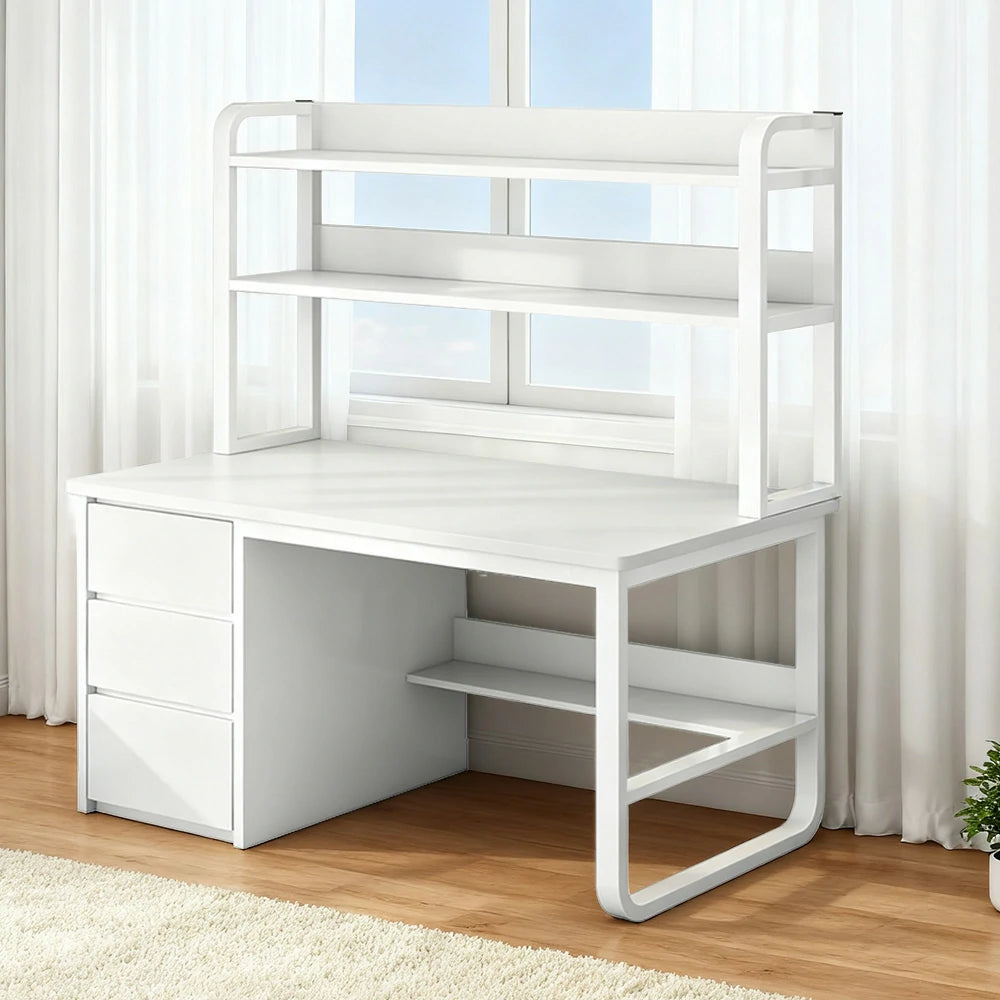 LIVARA Bookshelf Computer Desk 100/120/140cm 2-in-1 Space-Saving Design, Thickened Panels, Steel Frame - White