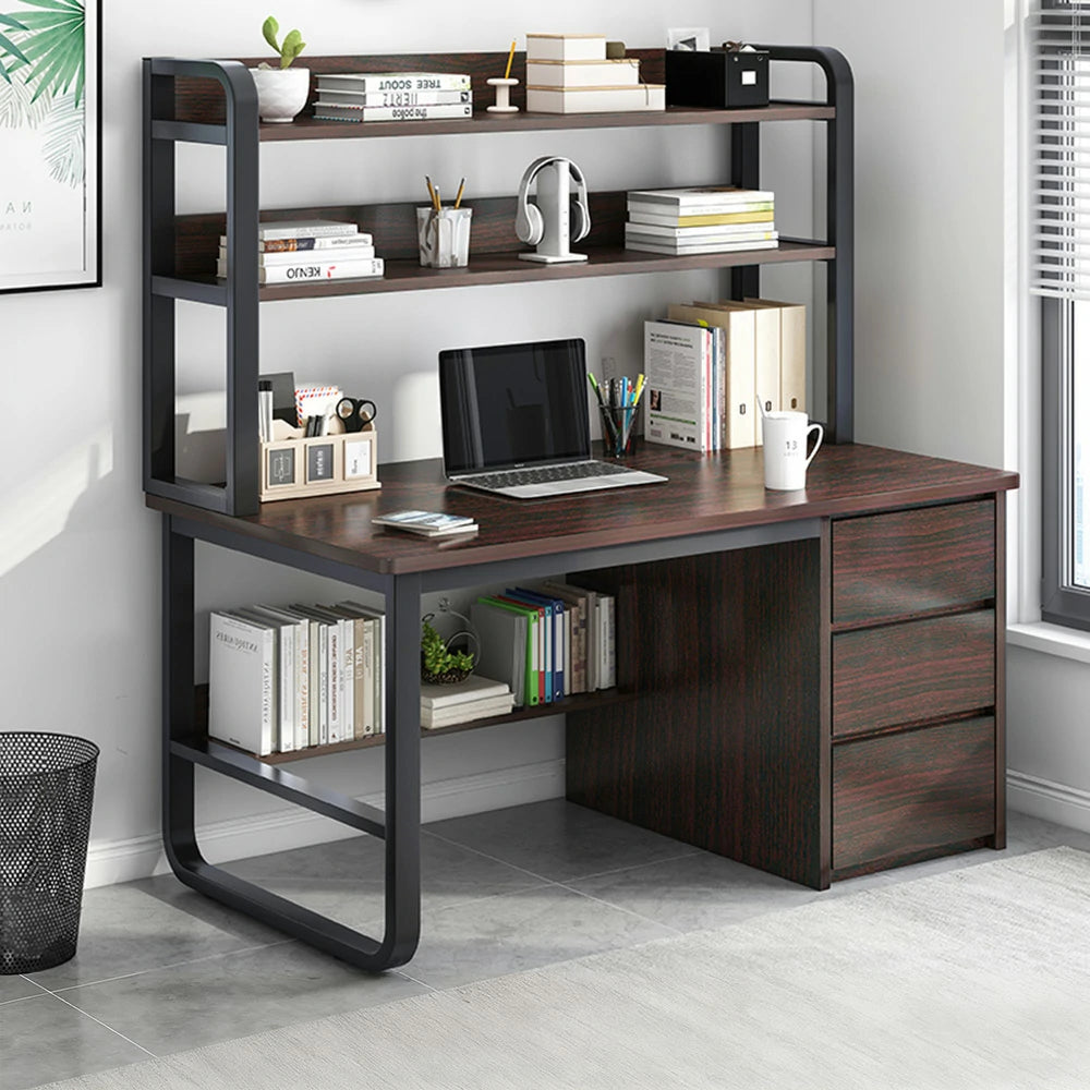 LIVARA Bookshelf Computer Desk 100/120/140cm 2-in-1 Space-Saving Design, Thickened Panels, Steel Frame - Walnut