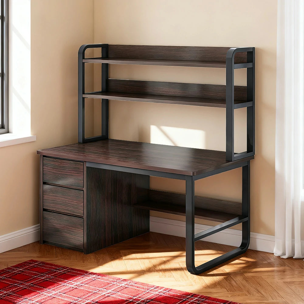 LIVARA Bookshelf Computer Desk 100/120/140cm 2-in-1 Space-Saving Design, Thickened Panels, Steel Frame - Walnut