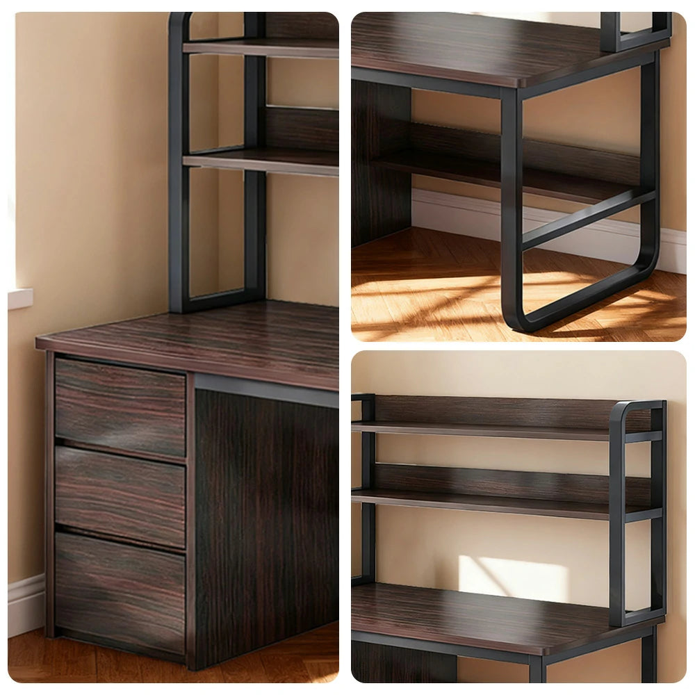 LIVARA Bookshelf Computer Desk 100/120/140cm 2-in-1 Space-Saving Design, Thickened Panels, Steel Frame - Walnut