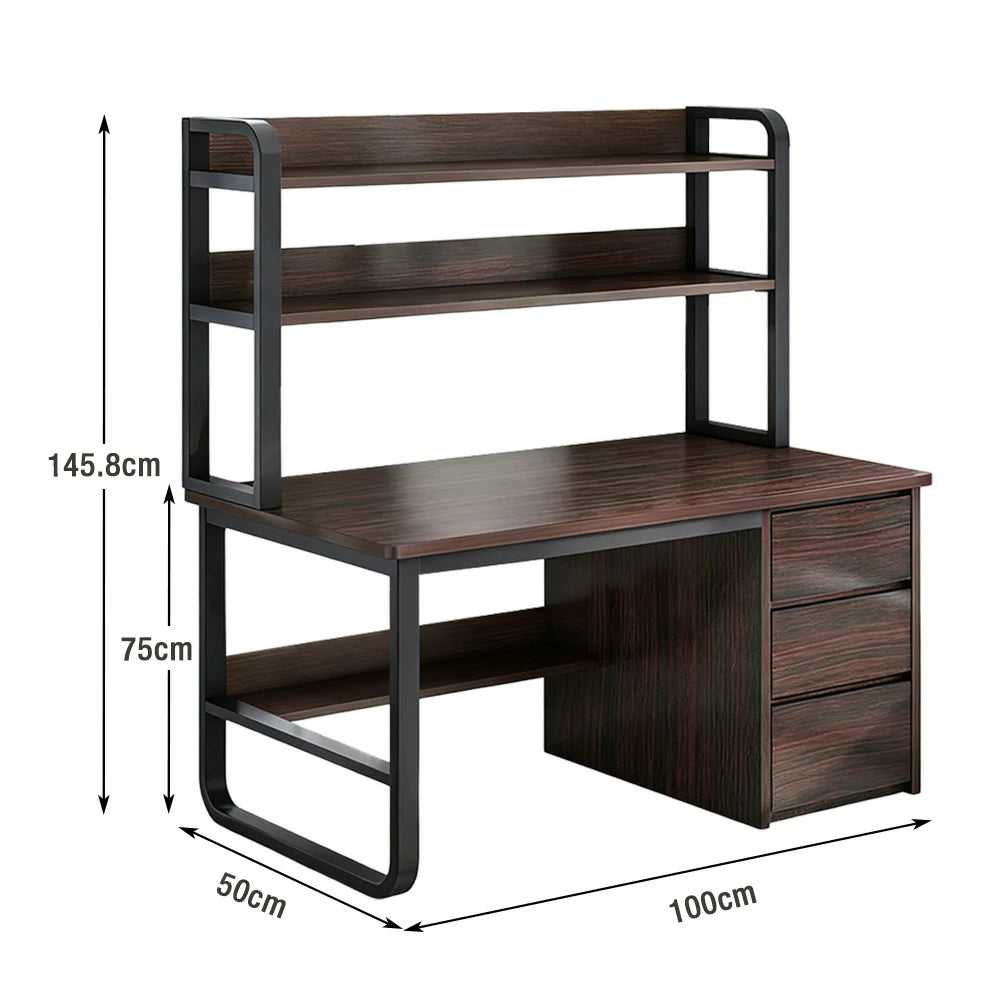 LIVARA Bookshelf Computer Desk 100/120/140cm 2-in-1 Space-Saving Design, Thickened Panels, Steel Frame - Walnut