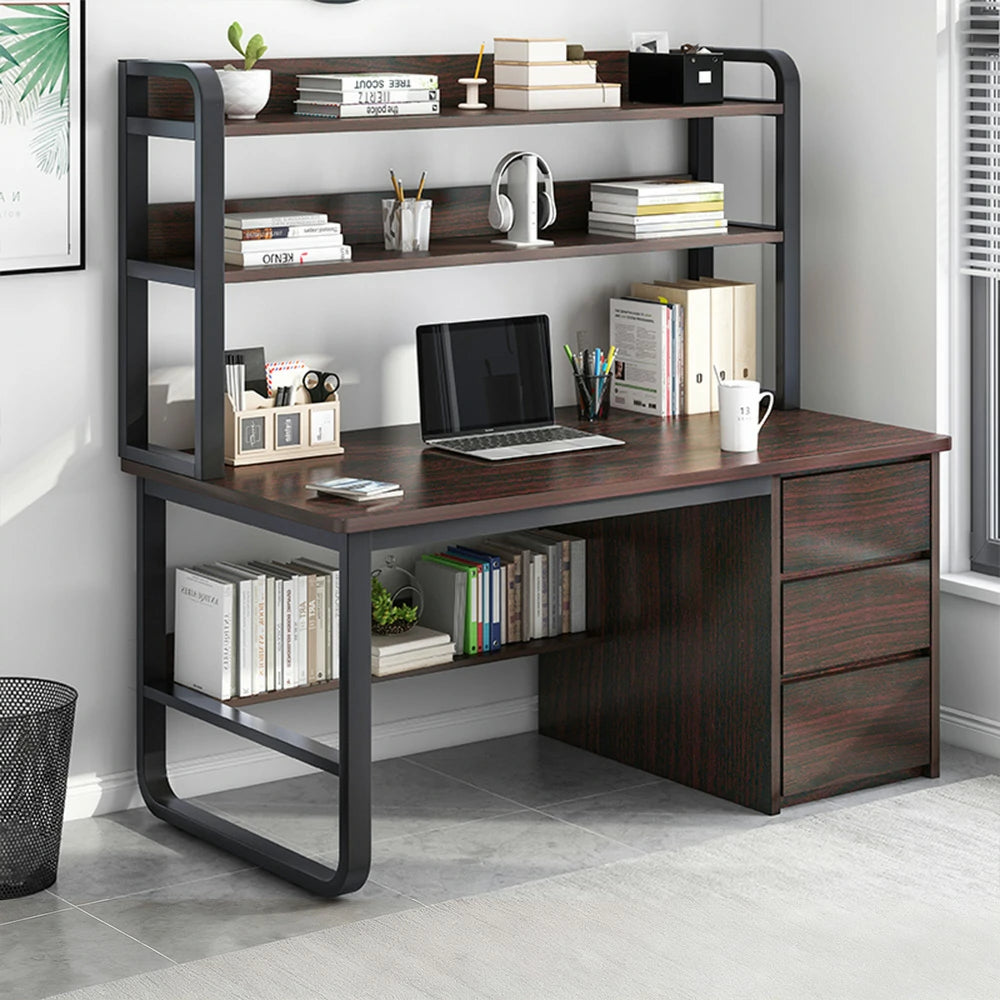 LIVARA Bookshelf Computer Desk 100/120/140cm 2-in-1 Space-Saving Design, Thickened Panels, Steel Frame - Walnut