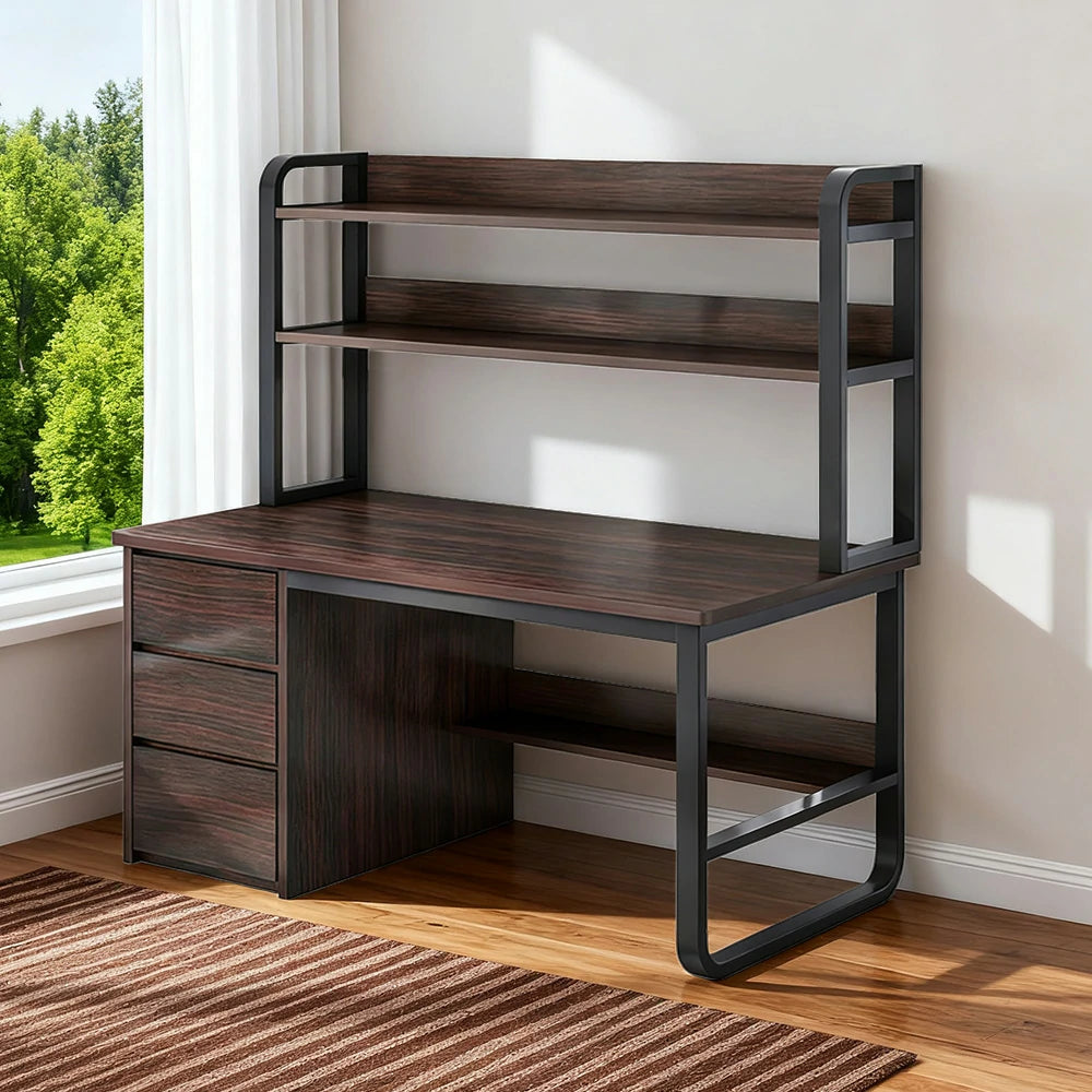 LIVARA Bookshelf Computer Desk 100/120/140cm 2-in-1 Space-Saving Design, Thickened Panels, Steel Frame - Walnut