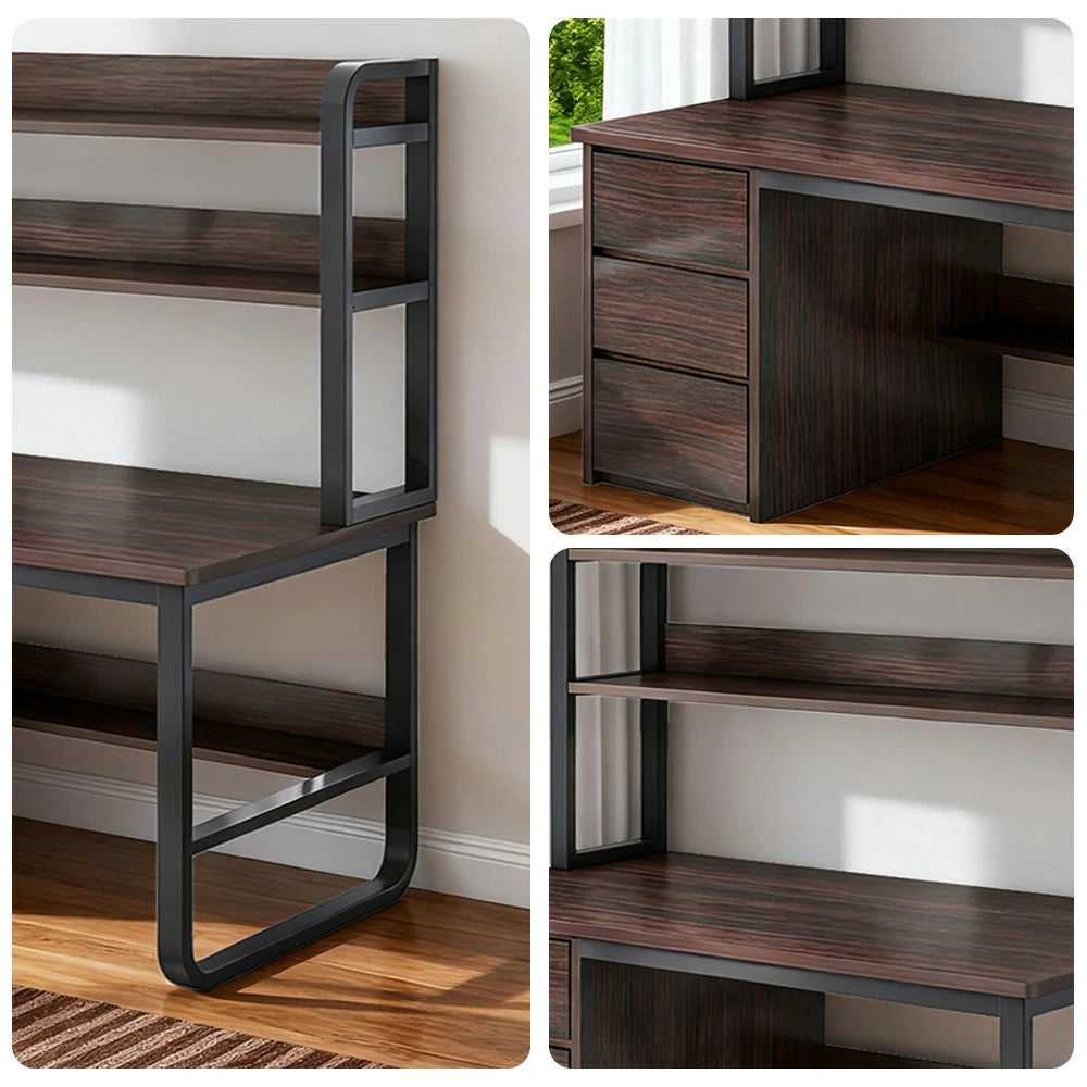LIVARA Bookshelf Computer Desk 100/120/140cm 2-in-1 Space-Saving Design, Thickened Panels, Steel Frame - Walnut