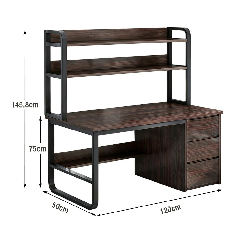 LIVARA Bookshelf Computer Desk 100/120/140cm 2-in-1 Space-Saving Design, Thickened Panels, Steel Frame - Walnut