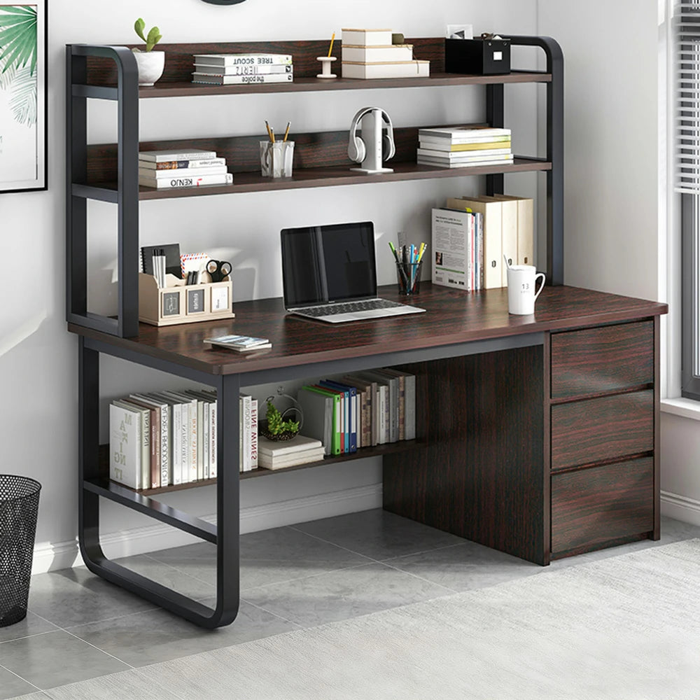 LIVARA Bookshelf Computer Desk 100/120/140cm 2-in-1 Space-Saving Design, Thickened Panels, Steel Frame - Walnut