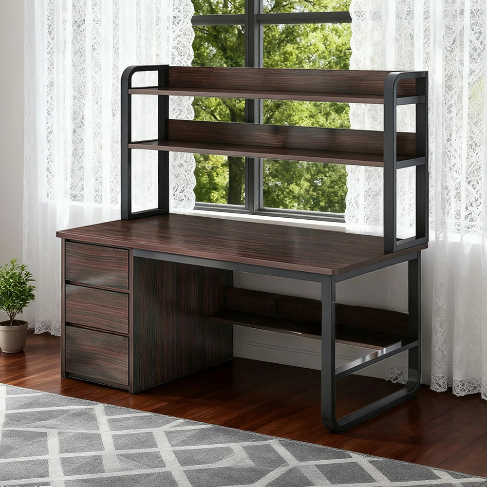 LIVARA Bookshelf Computer Desk 100/120/140cm 2-in-1 Space-Saving Design, Thickened Panels, Steel Frame - Walnut