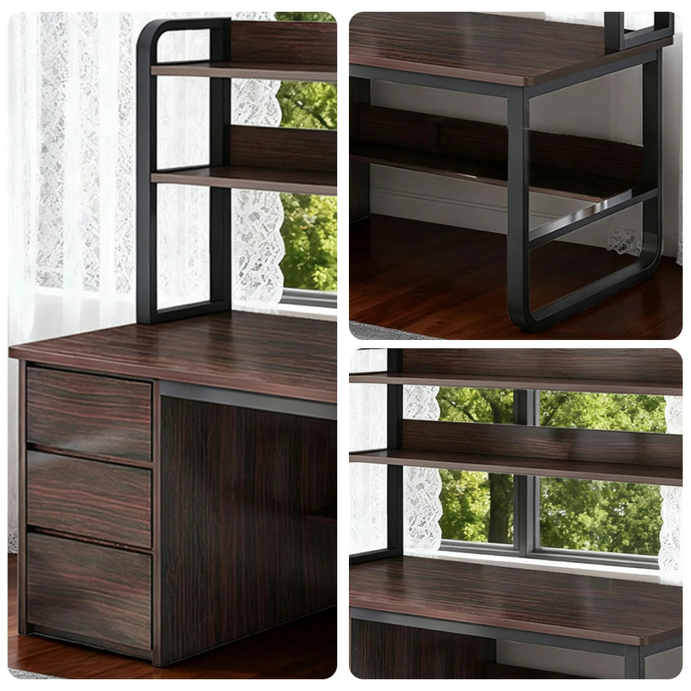 LIVARA Bookshelf Computer Desk 100/120/140cm 2-in-1 Space-Saving Design, Thickened Panels, Steel Frame - Walnut