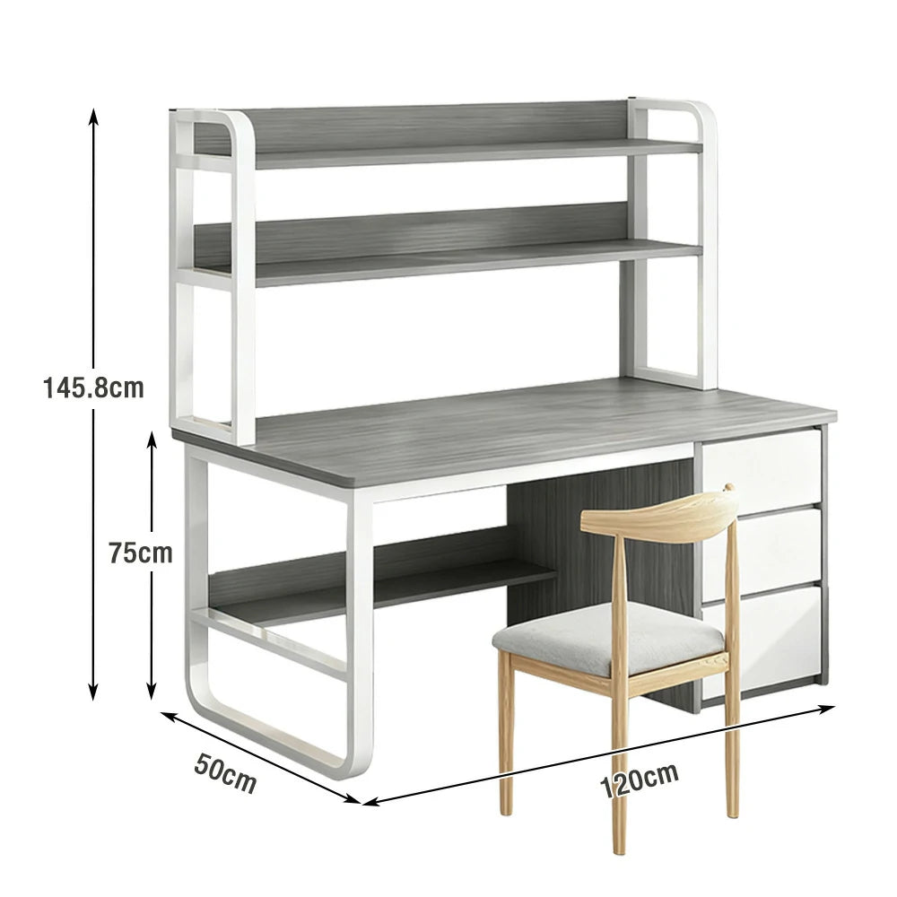 LIVARA Bookshelf Office Desk and Chair Set 100/120/140cm 2-in-1 Space-Saving Design, Thickened Panels, Steel Frame - Grey