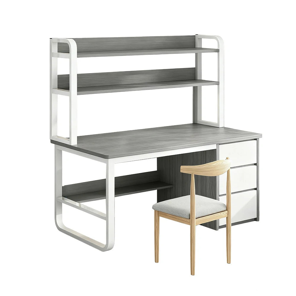 LIVARA Bookshelf Office Desk and Chair Set 100/120/140cm 2-in-1 Space-Saving Design, Thickened Panels, Steel Frame - Grey