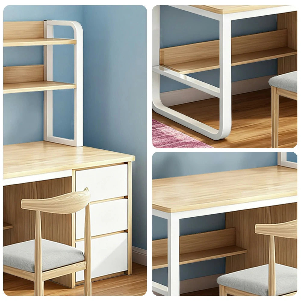 LIVARA Bookshelf Office Desk and Chair Set 100/120/140cm 2-in-1 Space-Saving Design, Thickened Panels, Steel Frame - Wood