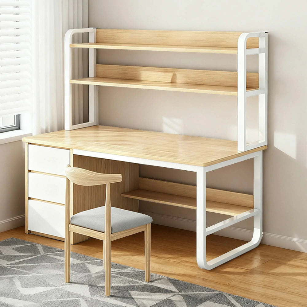 LIVARA Bookshelf Office Desk and Chair Set 100/120/140cm 2-in-1 Space-Saving Design, Thickened Panels, Steel Frame - Wood