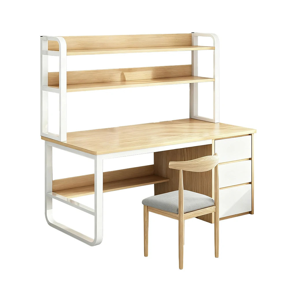 LIVARA Bookshelf Office Desk and Chair Set 100/120/140cm 2-in-1 Space-Saving Design, Thickened Panels, Steel Frame - Wood