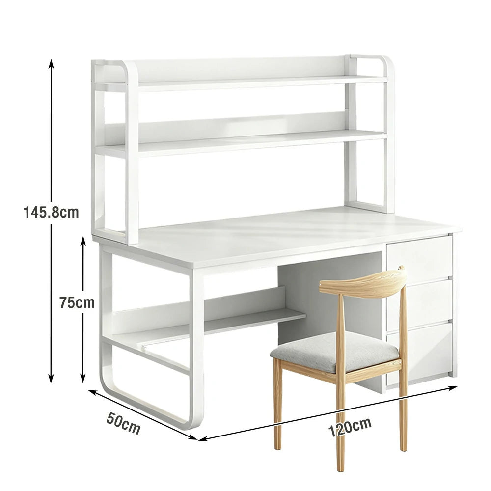 LIVARA Bookshelf Office Desk and Chair Set 100/120/140cm 2-in-1 Space-Saving Design, Thickened Panels, Steel Frame - White