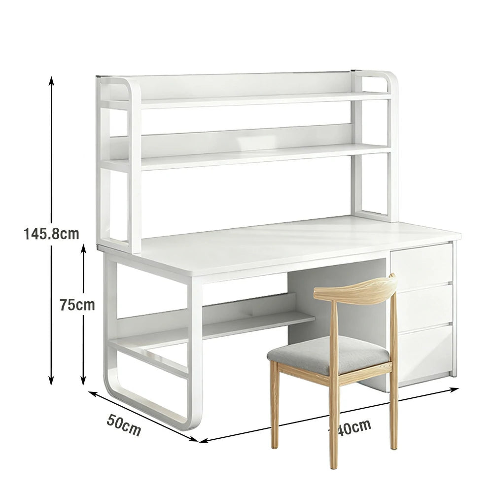 LIVARA Bookshelf Office Desk and Chair Set 100/120/140cm 2-in-1 Space-Saving Design, Thickened Panels, Steel Frame - White