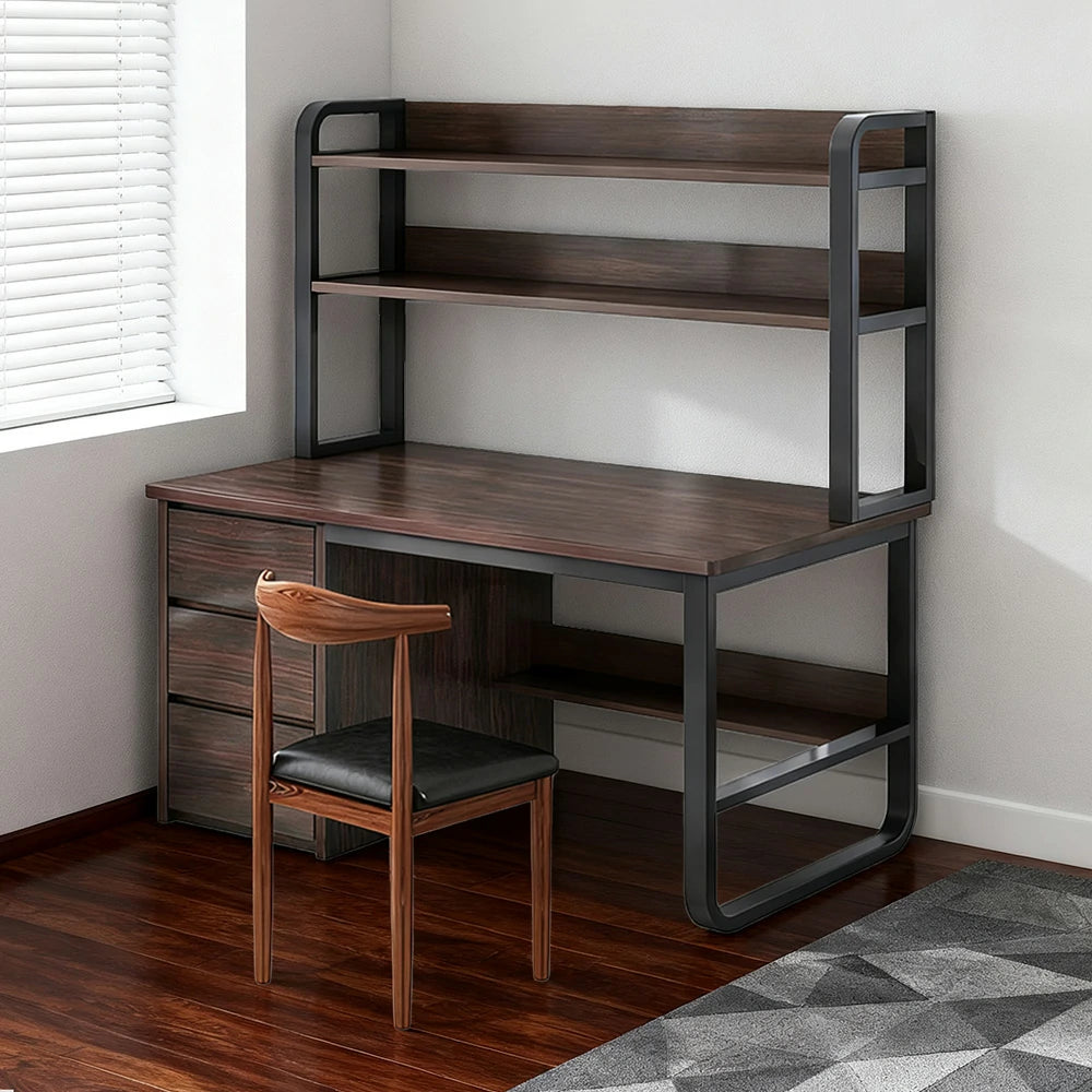 LIVARA Bookshelf Office Desk and Chair Set 100/120/140cm 2-in-1 Space-Saving Design, Thickened Panels, Steel Frame - Walunt