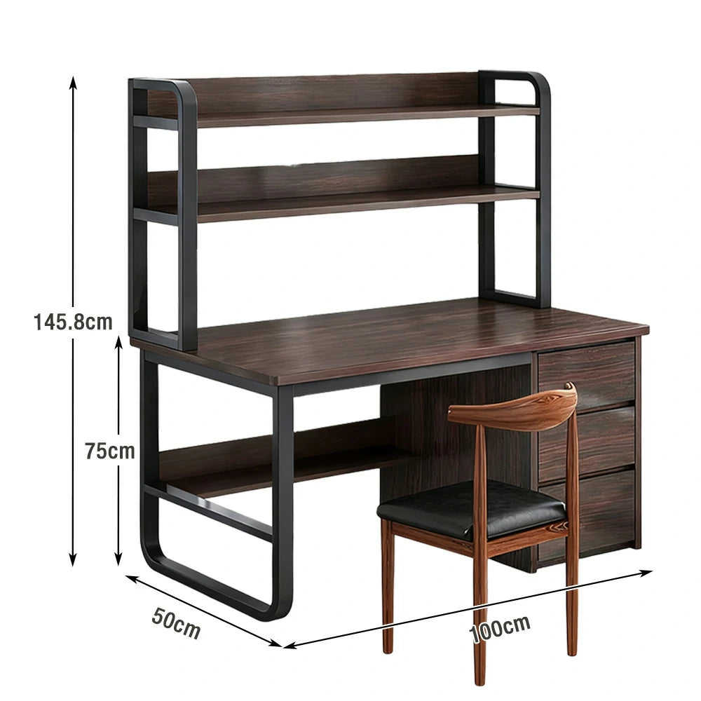 LIVARA Bookshelf Office Desk and Chair Set 100/120/140cm 2-in-1 Space-Saving Design, Thickened Panels, Steel Frame - Walunt