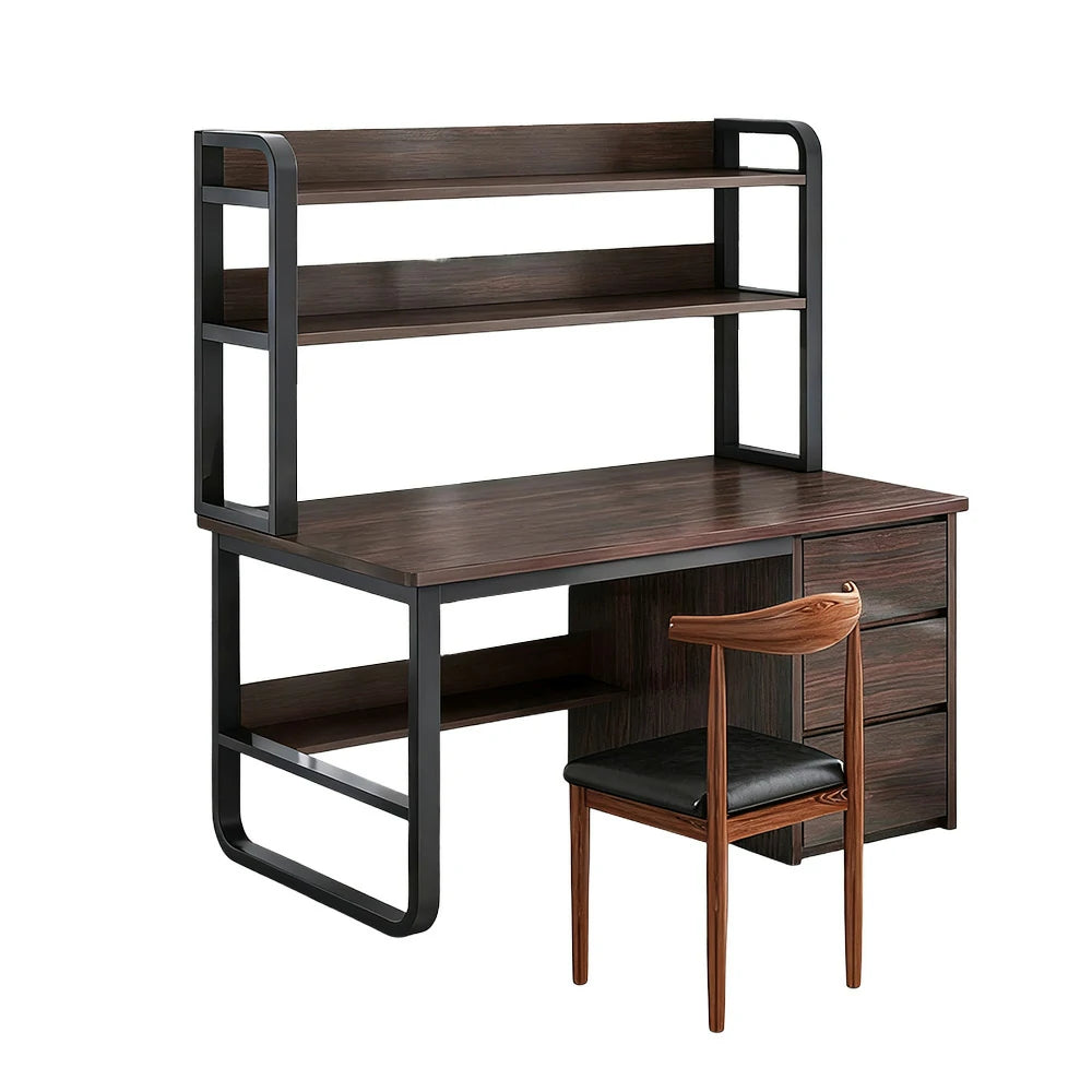 LIVARA Bookshelf Office Desk and Chair Set 100/120/140cm 2-in-1 Space-Saving Design, Thickened Panels, Steel Frame - Walunt