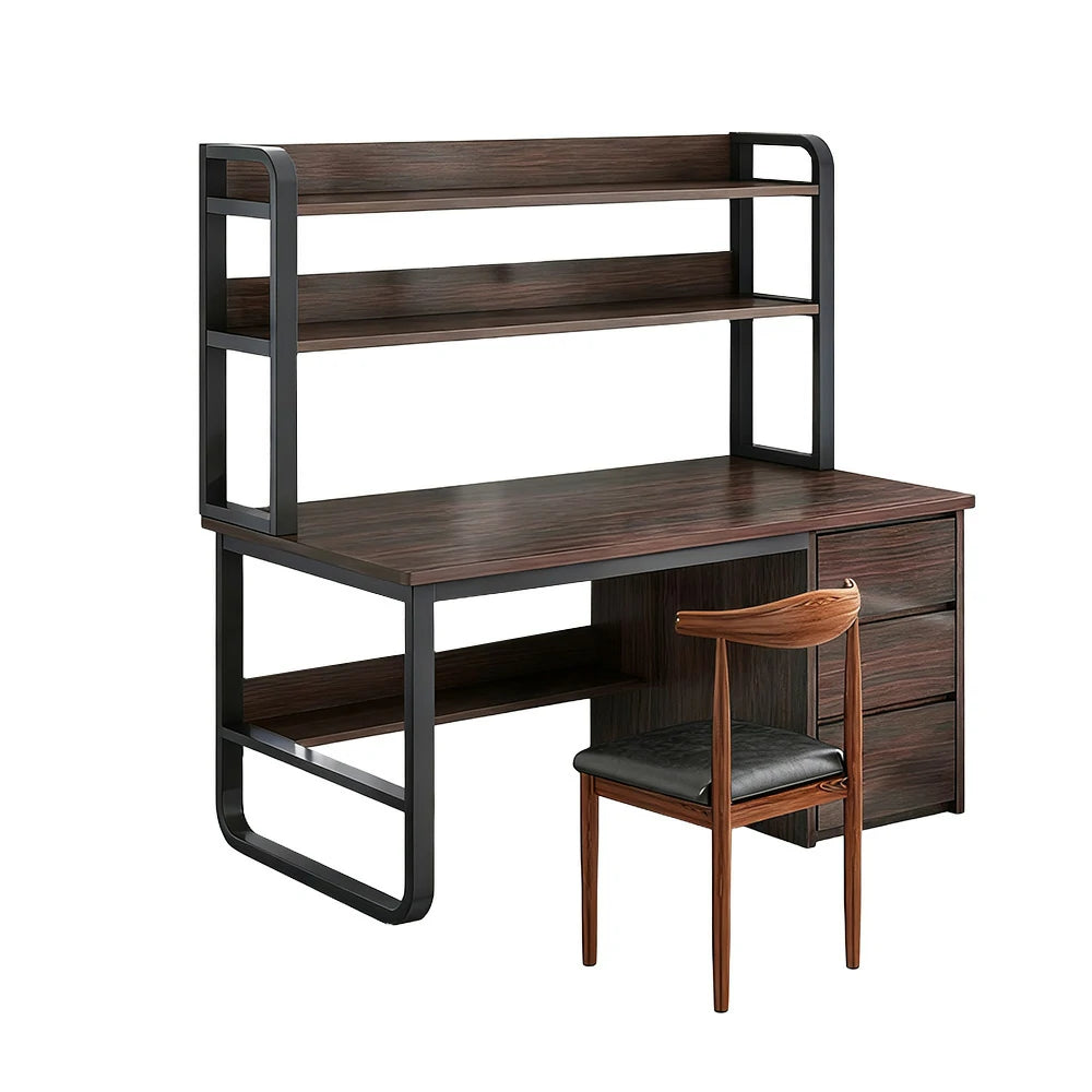 LIVARA Bookshelf Office Desk and Chair Set 100/120/140cm 2-in-1 Space-Saving Design, Thickened Panels, Steel Frame - Walunt