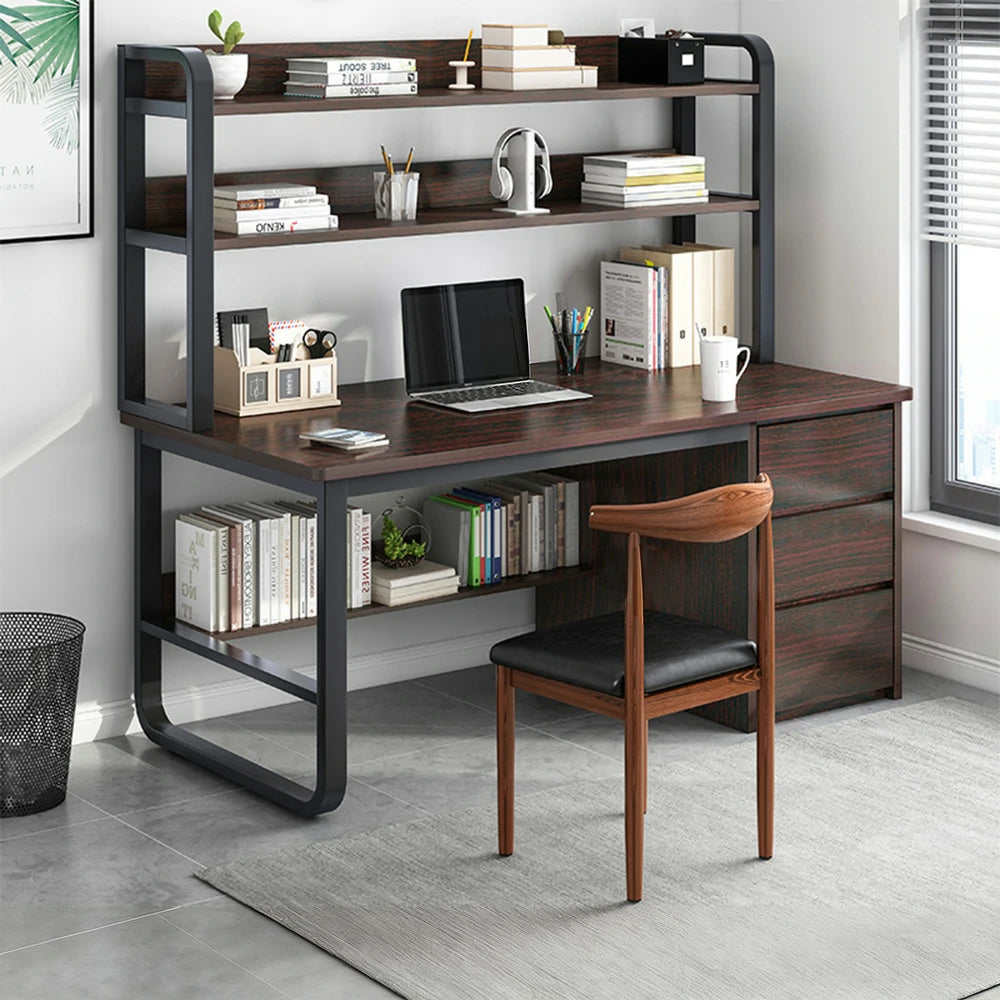 LIVARA Bookshelf Office Desk and Chair Set 100/120/140cm 2-in-1 Space-Saving Design, Thickened Panels, Steel Frame - Walunt