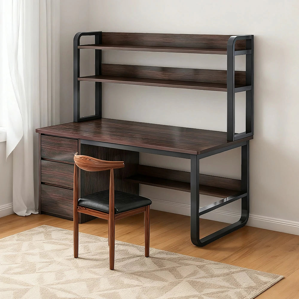 LIVARA Bookshelf Office Desk and Chair Set 100/120/140cm 2-in-1 Space-Saving Design, Thickened Panels, Steel Frame - Walunt