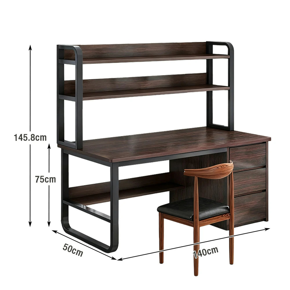 LIVARA Bookshelf Office Desk and Chair Set 100/120/140cm 2-in-1 Space-Saving Design, Thickened Panels, Steel Frame - Walunt
