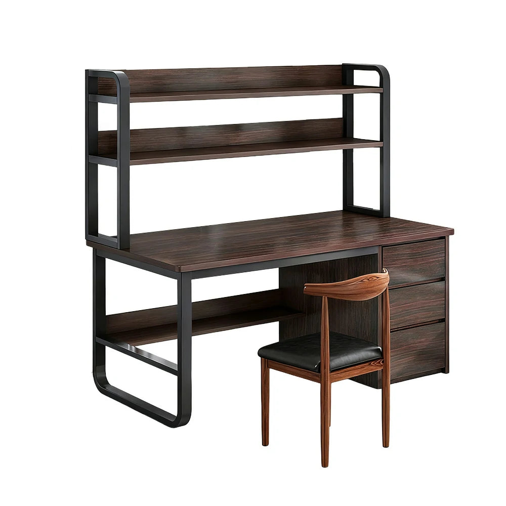 LIVARA Bookshelf Office Desk and Chair Set 100/120/140cm 2-in-1 Space-Saving Design, Thickened Panels, Steel Frame - Walunt