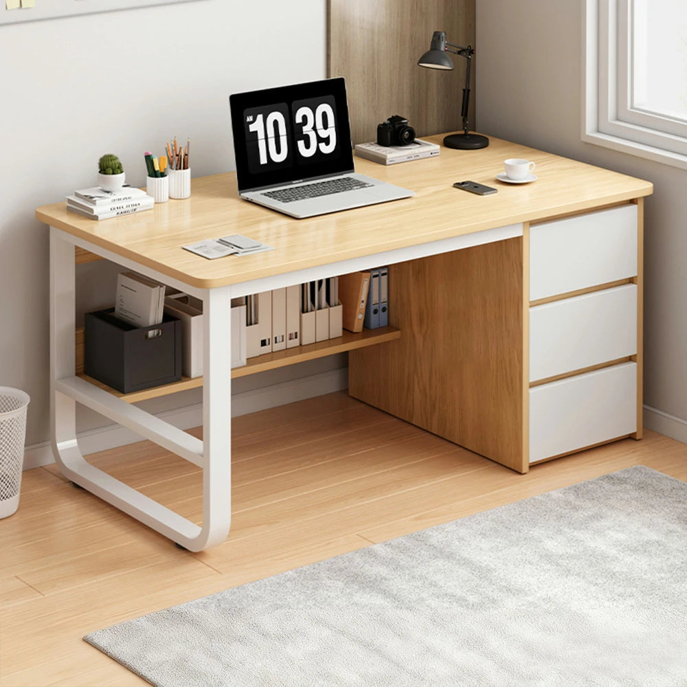LIVARA Office Desk 100/120/140cm Space-Saving Design, Thickened Panels, Stable U-Legs, Rounded Edge - Wood