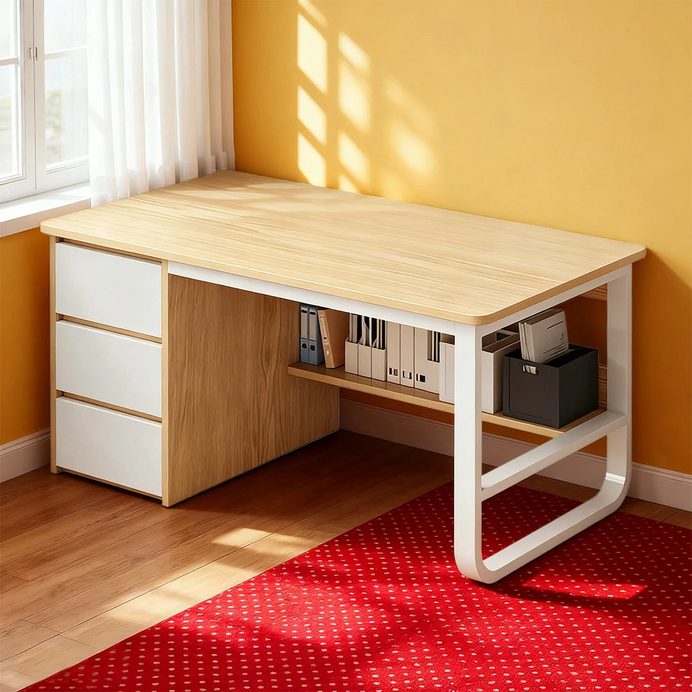 LIVARA Office Desk 100/120/140cm Space-Saving Design, Thickened Panels, Stable U-Legs, Rounded Edge - Wood