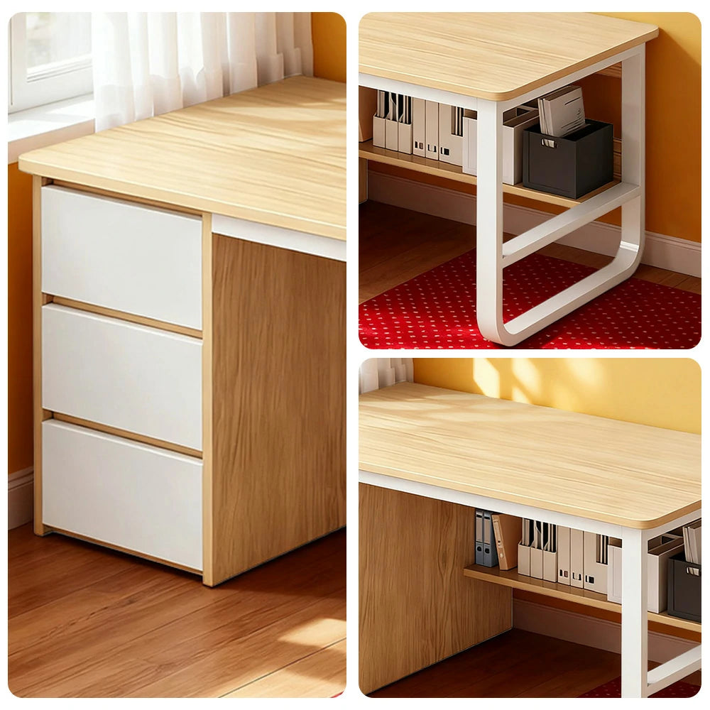 LIVARA Office Desk 100/120/140cm Space-Saving Design, Thickened Panels, Stable U-Legs, Rounded Edge - Wood
