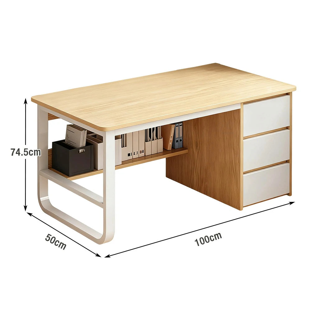 LIVARA Office Desk 100/120/140cm Space-Saving Design, Thickened Panels, Stable U-Legs, Rounded Edge - Wood