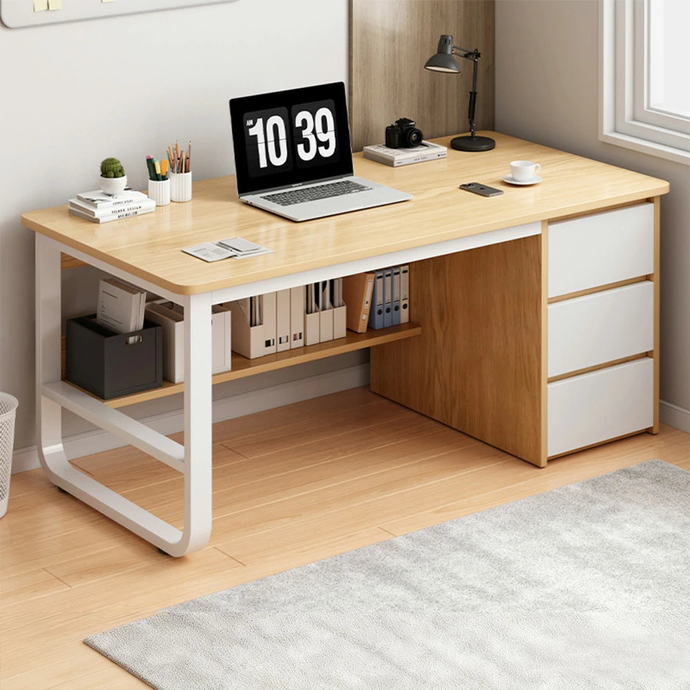 LIVARA Office Desk 100/120/140cm Space-Saving Design, Thickened Panels, Stable U-Legs, Rounded Edge - Wood
