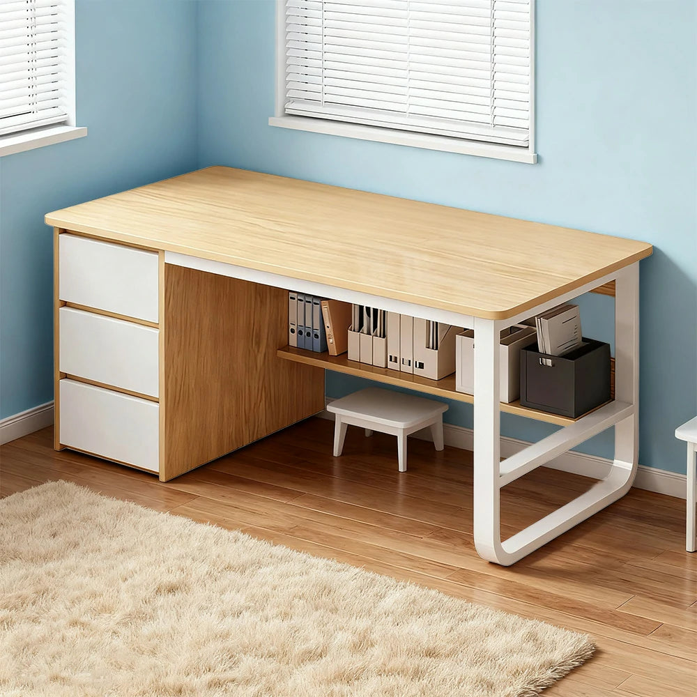 LIVARA Office Desk 100/120/140cm Space-Saving Design, Thickened Panels, Stable U-Legs, Rounded Edge - Wood
