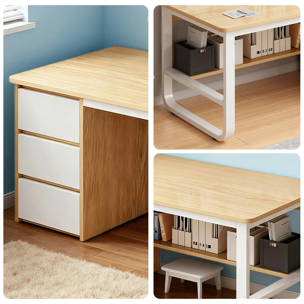 LIVARA Office Desk 100/120/140cm Space-Saving Design, Thickened Panels, Stable U-Legs, Rounded Edge - Wood