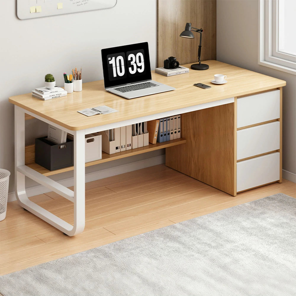 LIVARA Office Desk 100/120/140cm Space-Saving Design, Thickened Panels, Stable U-Legs, Rounded Edge - Wood